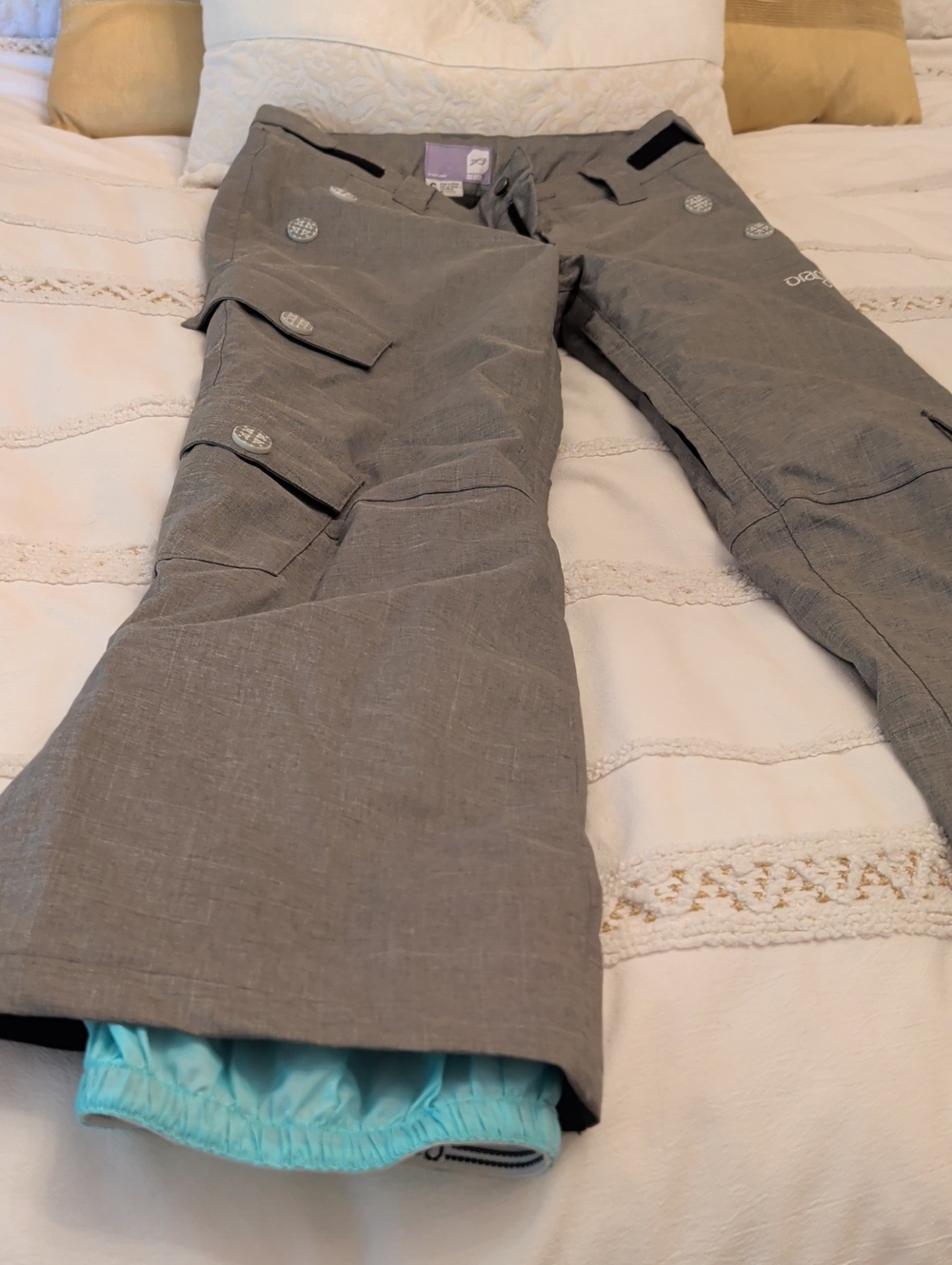 Orage Gray Snow Pants with Aqua Inner Gaiter
